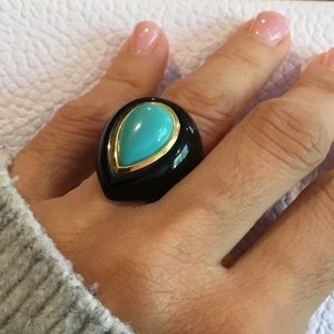 ONYX GOLD TURQUOISE STATEMENT RING SIZE 6